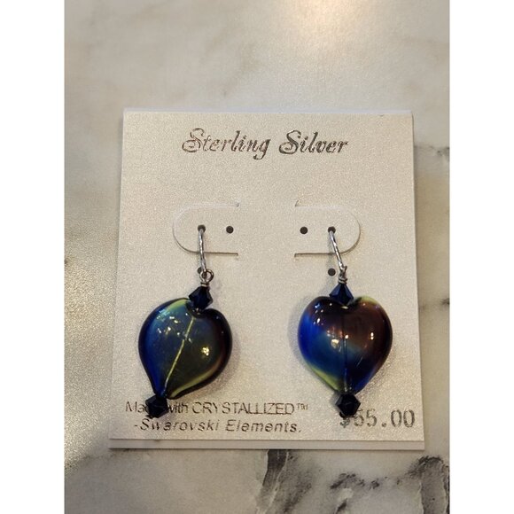 Sterling Silver Heart Earrings With Crystalized Swarovski Elements - Picture 1 of 4